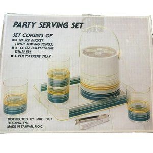 NOS Original Box, Never used Party Set 3QT Ice Bucket Polystyrene Tumblers Tray